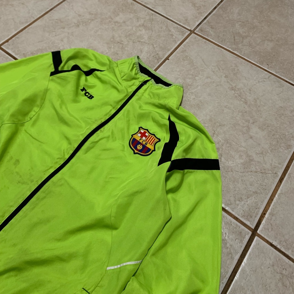 FC Barcelona Jacket Mens Small Full Zip Neon Yellow Embroidered Football Soccer